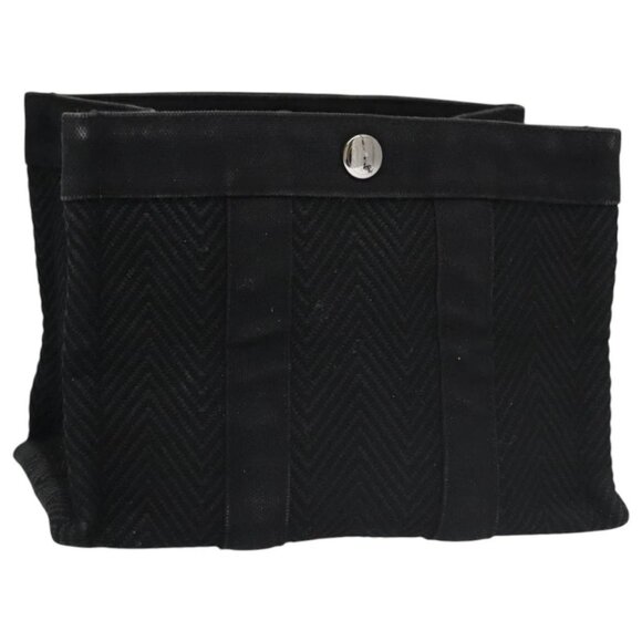 HERMES Mini Cabas Pouch Canvas Black Auth bs19636 - Picture 1 of 16